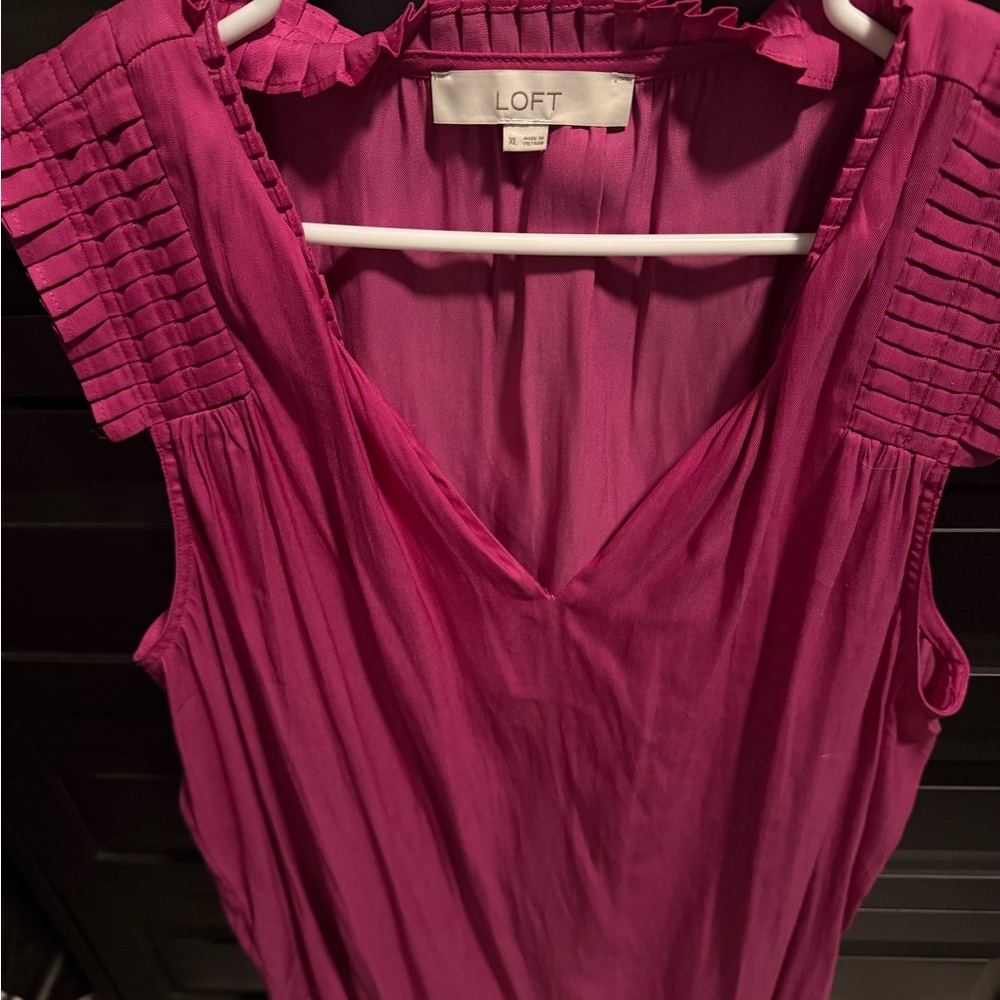 LOFT Fuchsia Pleated Blouse